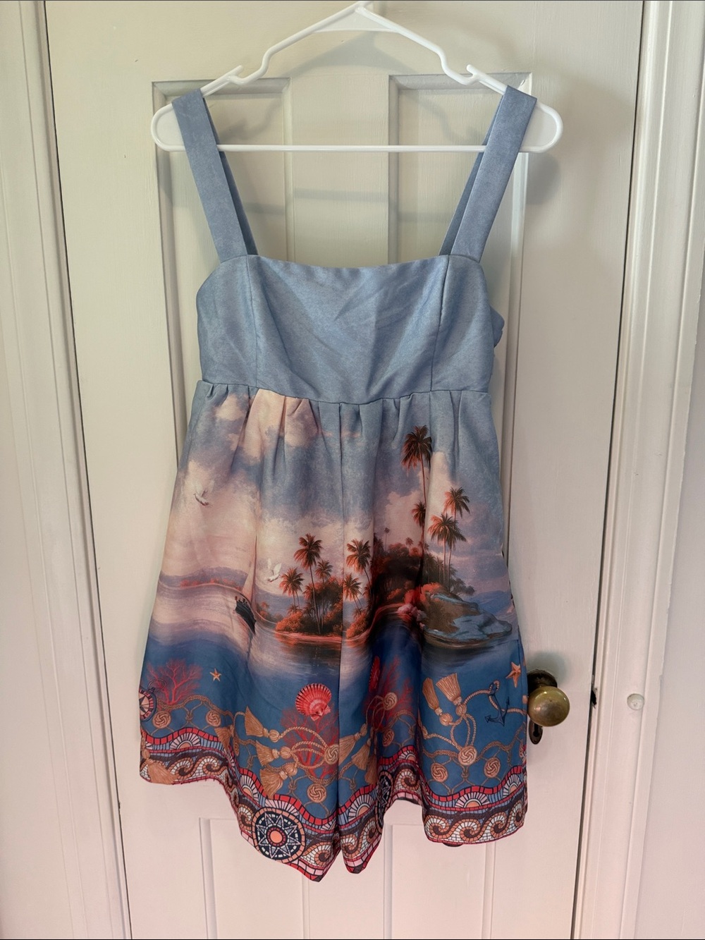 Dillards line and dot Blue Tropical Print Mini Dress with Square Straps